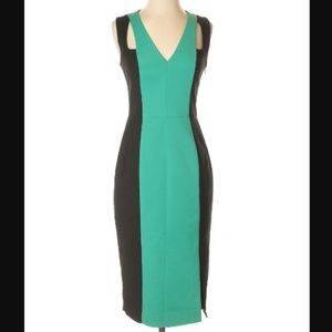 Black Halo Sleeveless Black and Green Sheath Dress